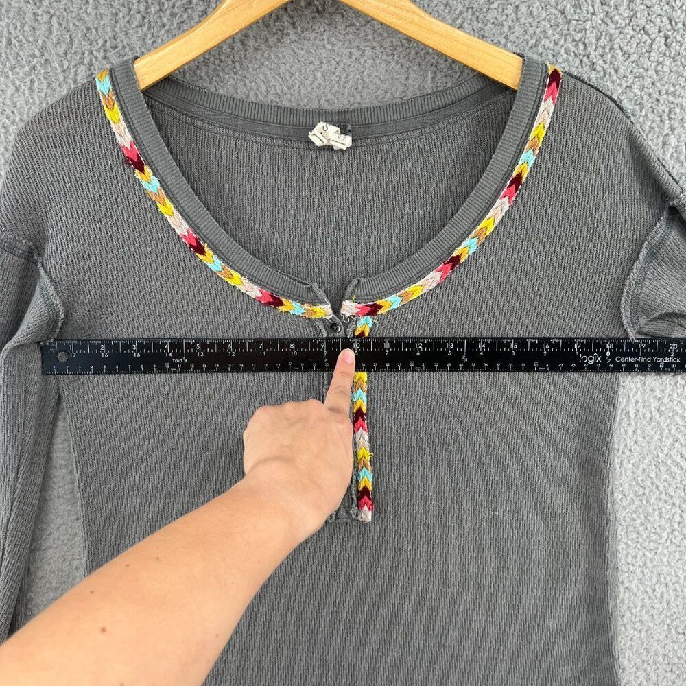Free People Gray Long Sleeve Top with Multicolor Trim - Picture 9 of 15